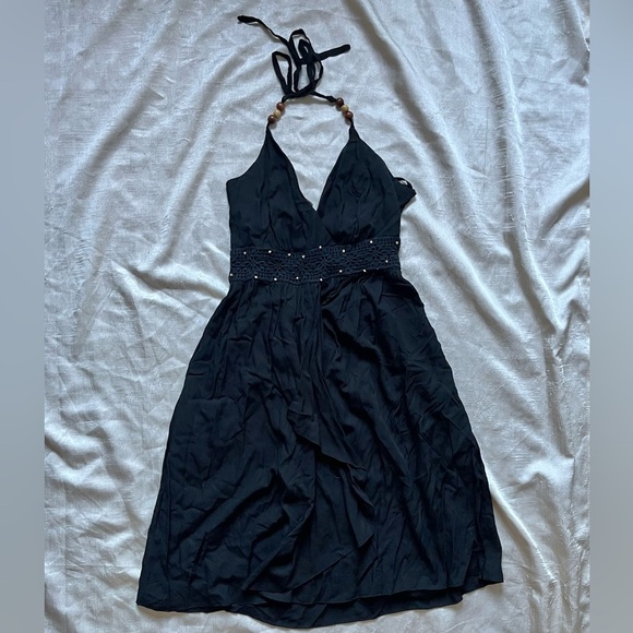 Santiki Black Beaded Halter Mini Dress - Picture 1 of 7